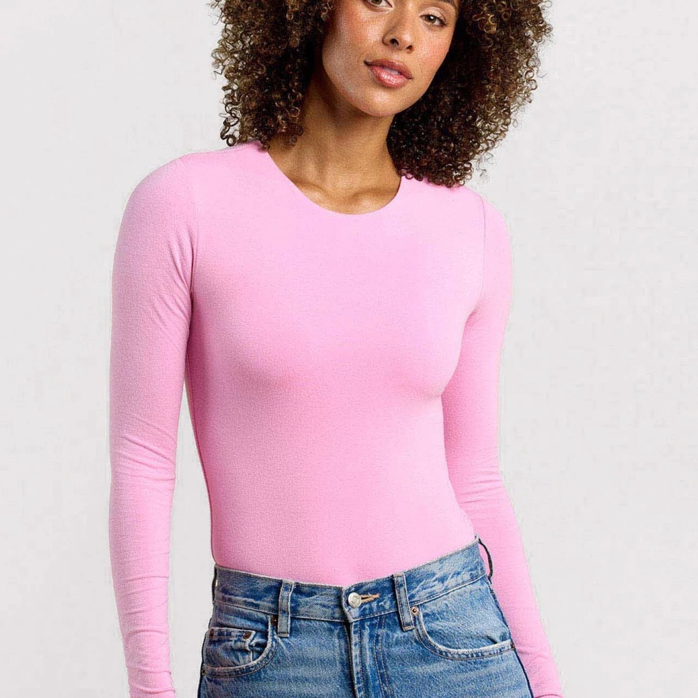 nuuds Pink Long Sleeve Crewneck Bodysuit